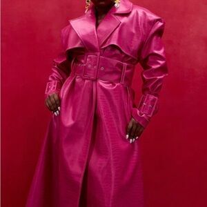 Kai collective Emani faux croc leather exaggerated coat-hot pink. **No belt**